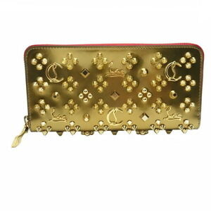 Christian Louboutin Wallet Panettone Vernis Leather Gold Zip Around Long